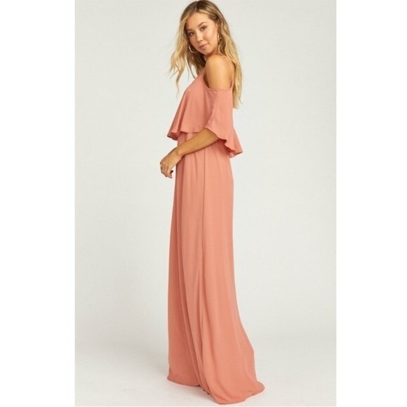 NWT Show Me Your Mumu Caitlin Ruffle Maxi Dress Rustic Mauve Crisp Size XS - Picture 4 of 8